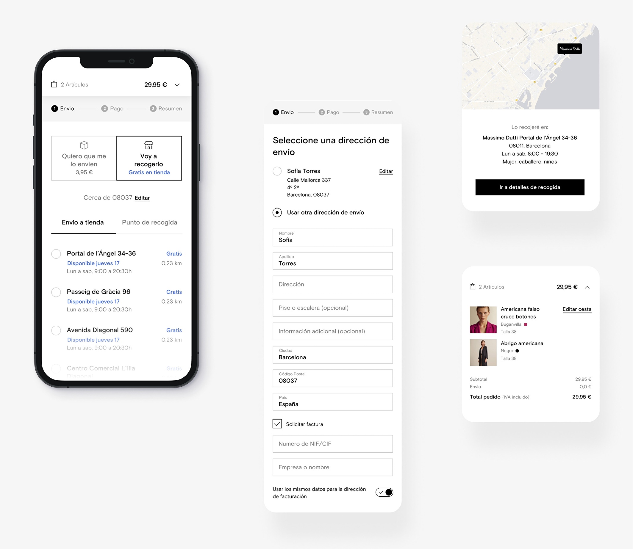 Design of the purchase process that the user must follow.