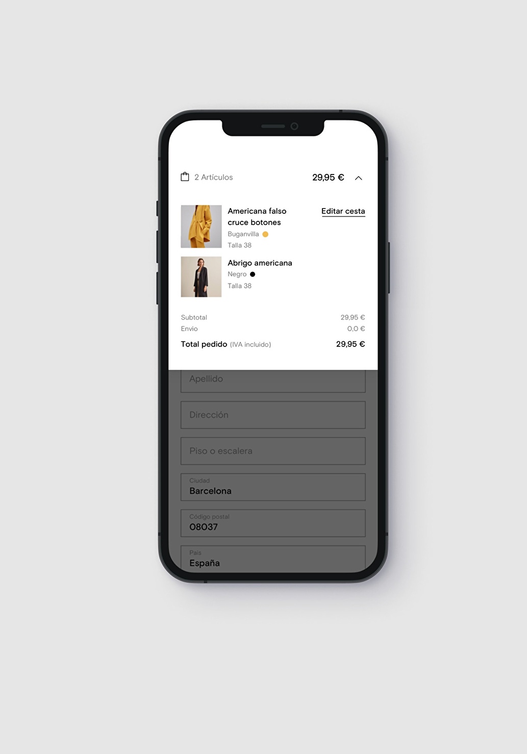 UI design for the checkout funnel.