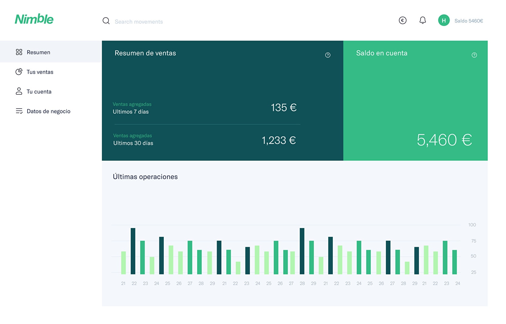 UI design for the Nimble user profile page.