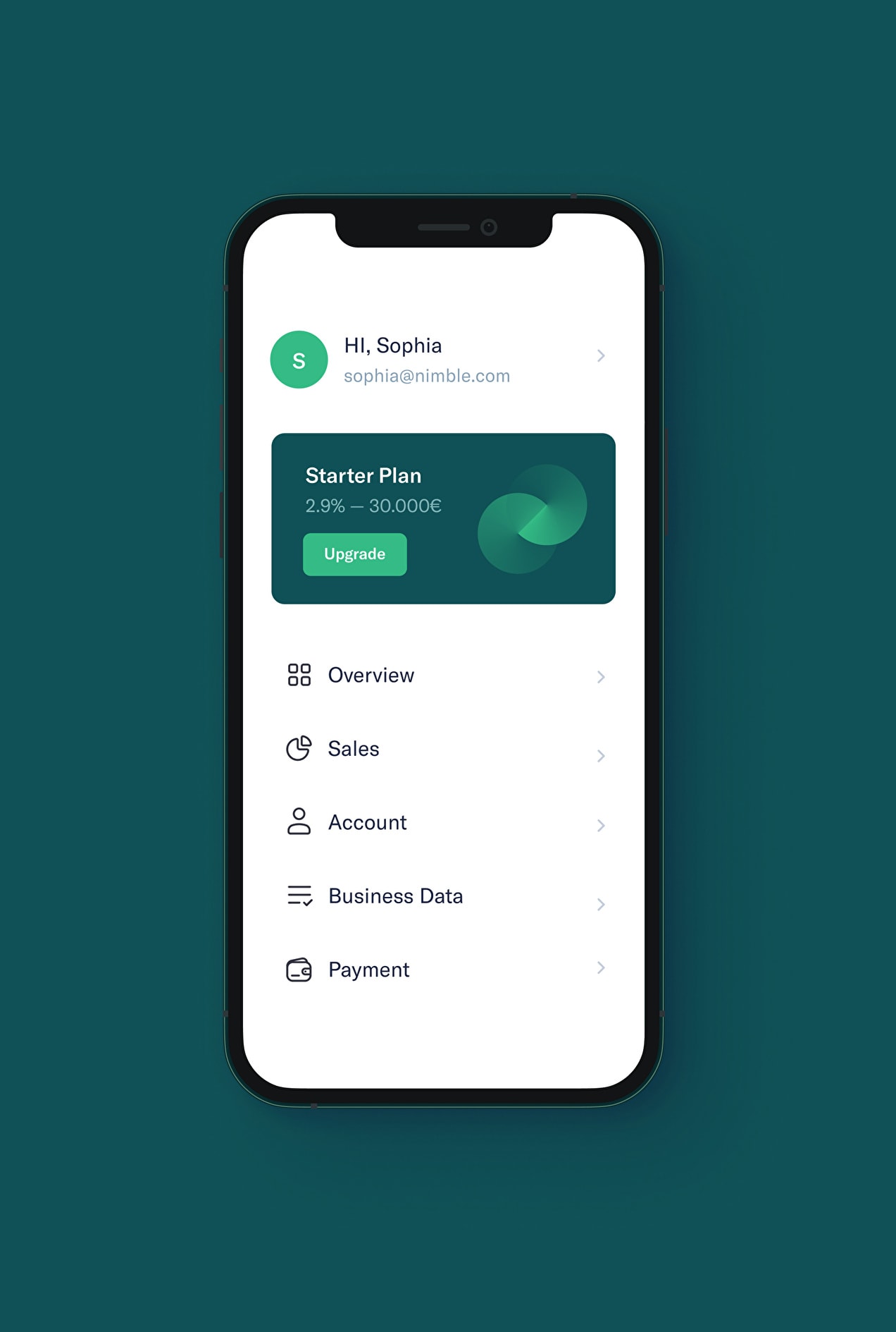 User profile design for Nimble on mobile app.