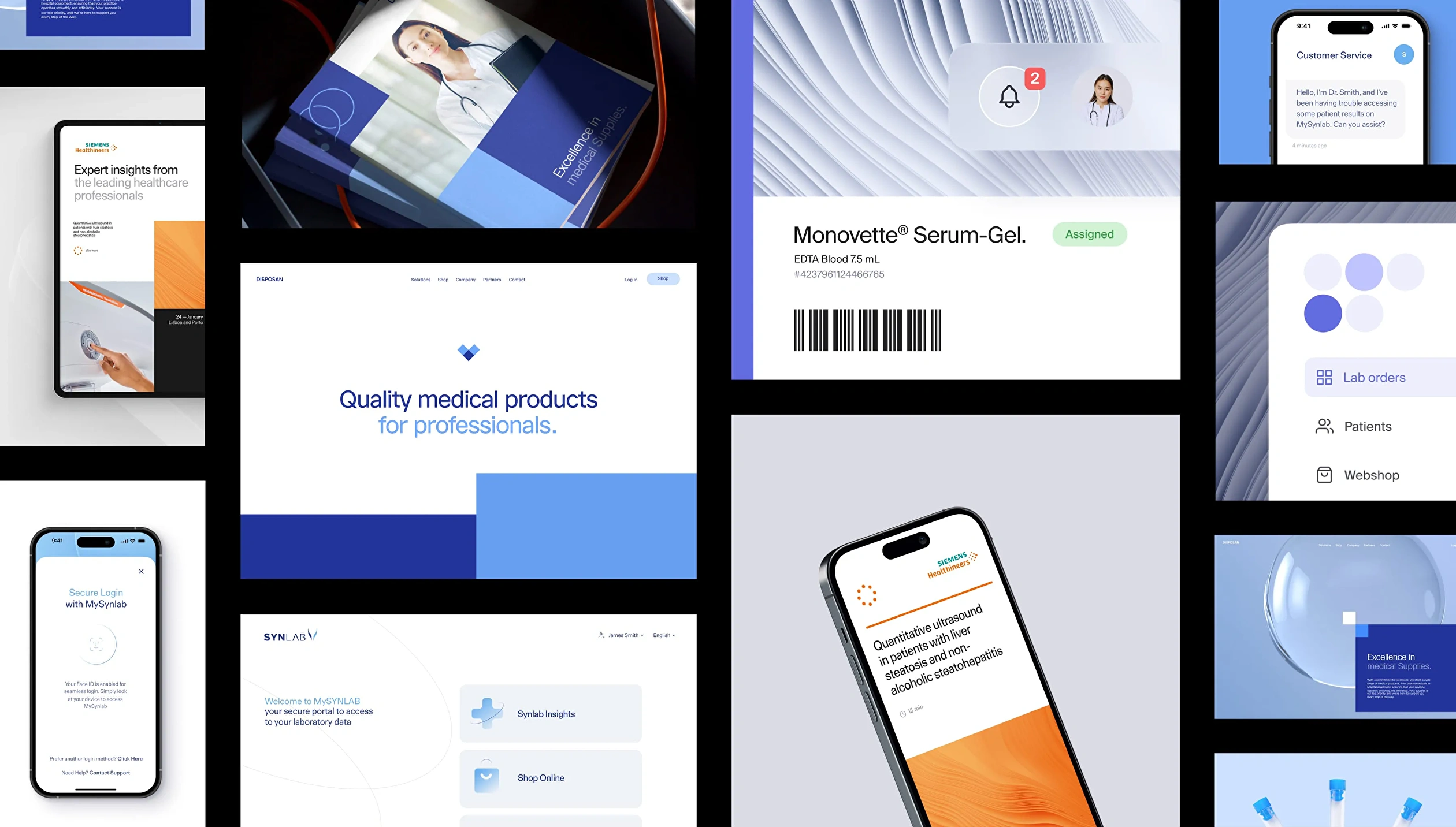 Collage of designs from various digital projects created for the healthcare sector.