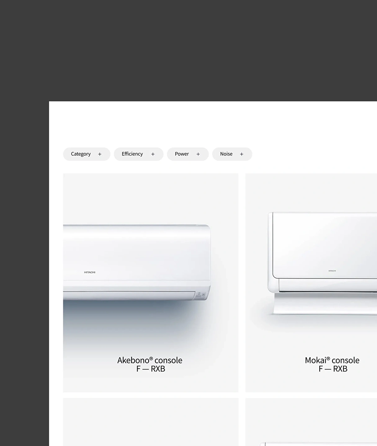 A product grid design displaying various air conditioning units in a clean, minimalist layout on an eCommerce website.