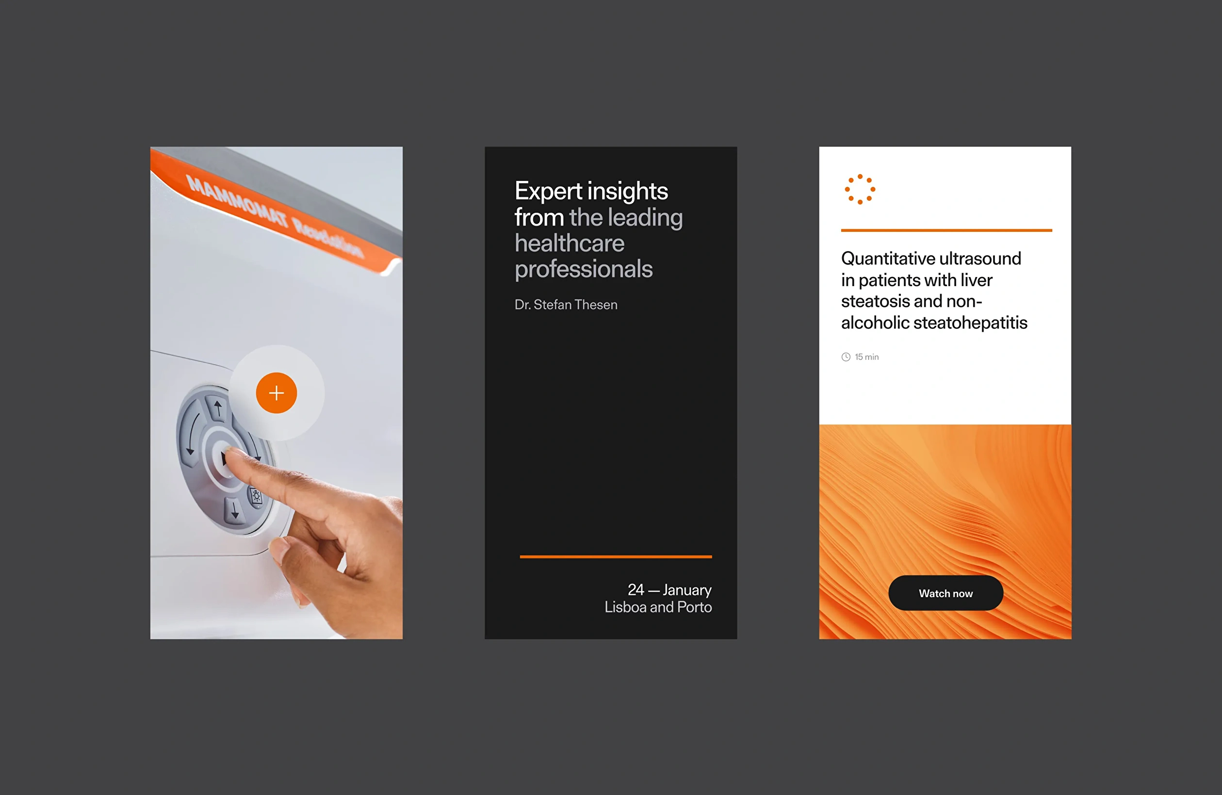 Mobile screenshots of the Siemens Healthineers Content Hub design highlight a sleek, user-friendly interface optimized for healthcare professionals.