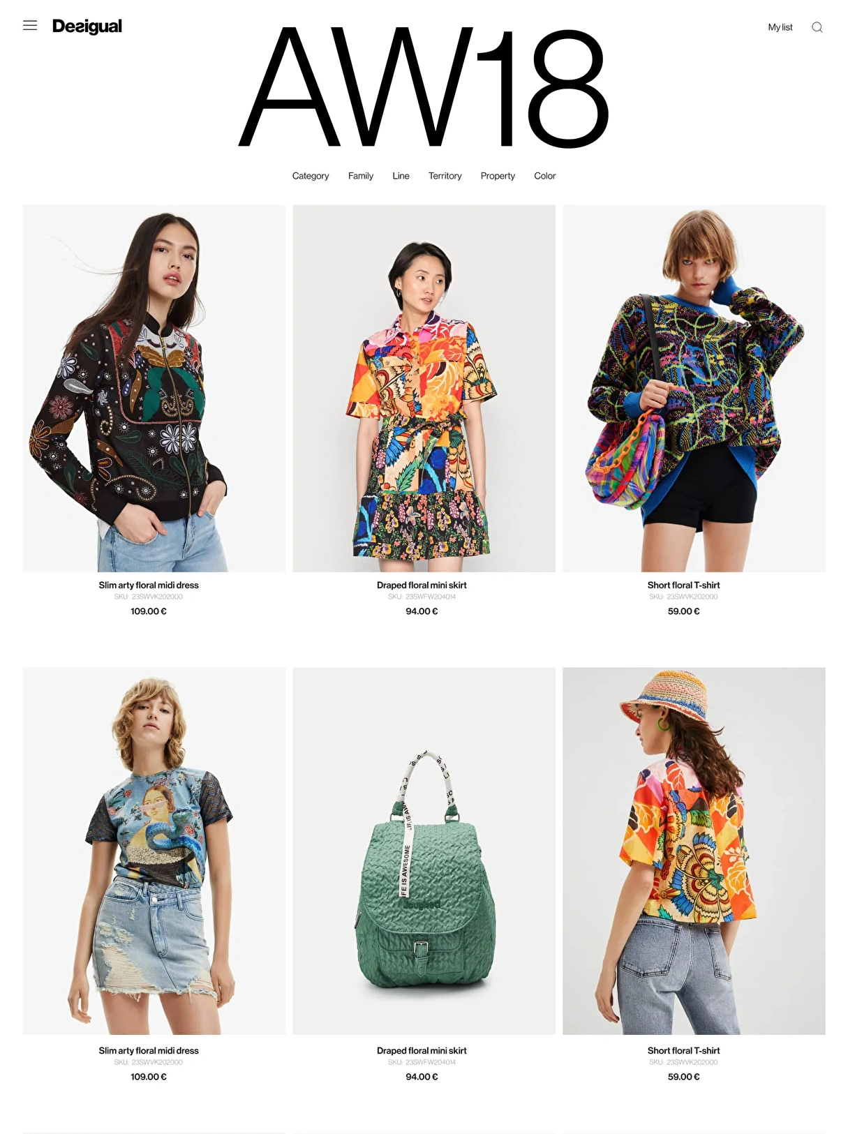 Category landing design for one of Desigual's fashion collections. Categorization by filters for retail customers.