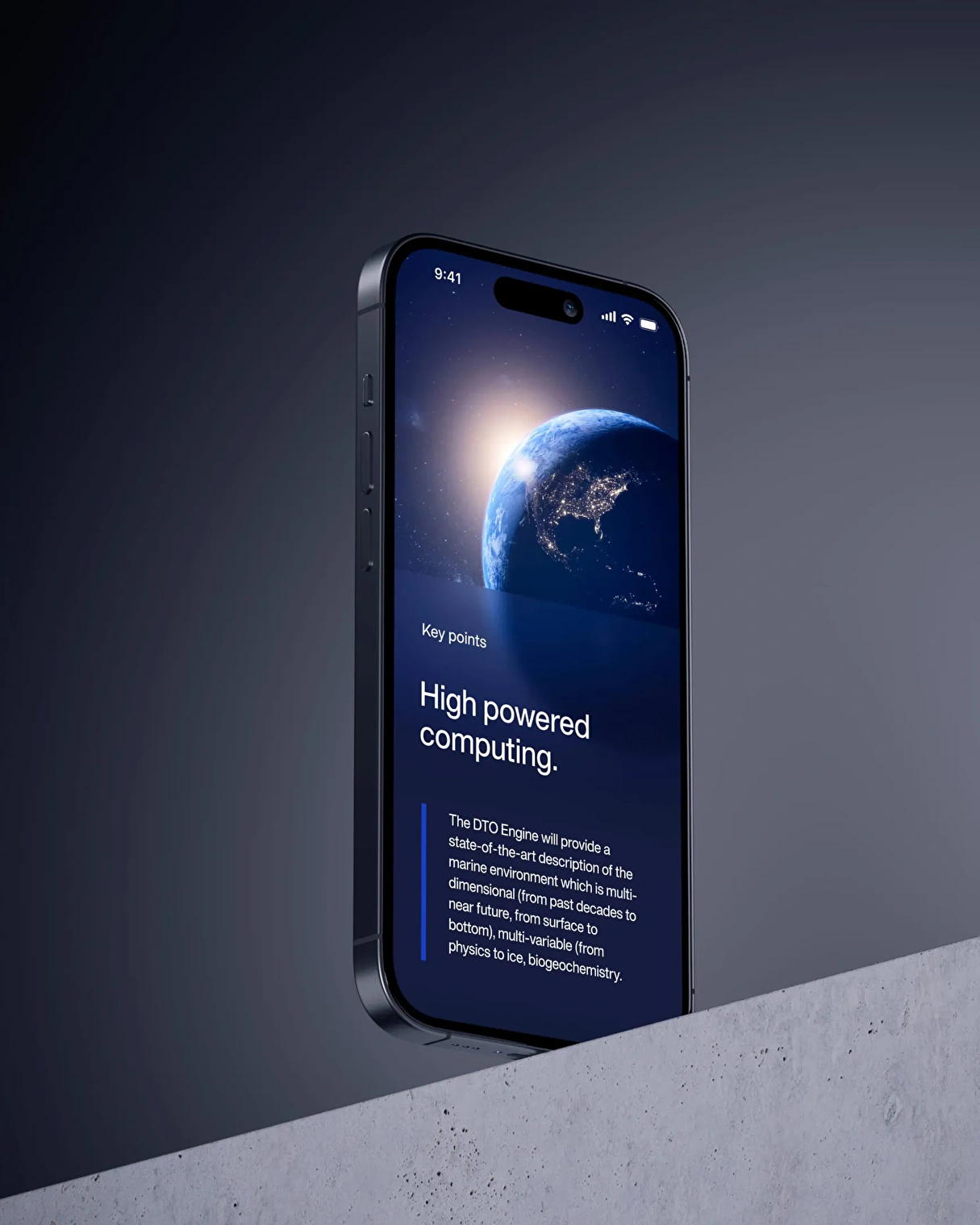 Mobile design showing key points of the Digital Twin Ocean project.