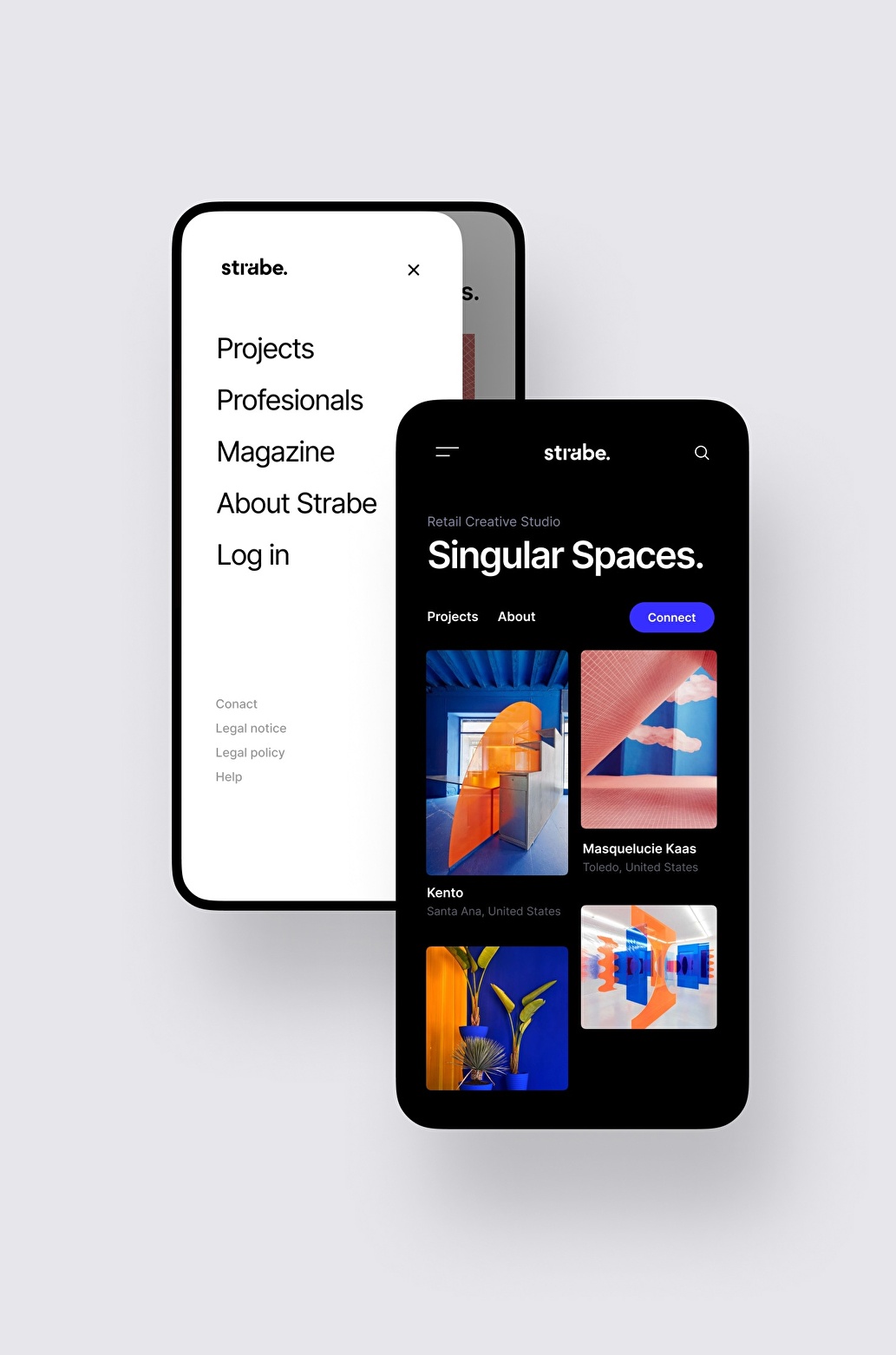 Screens of the user interface website on a mobile phone.