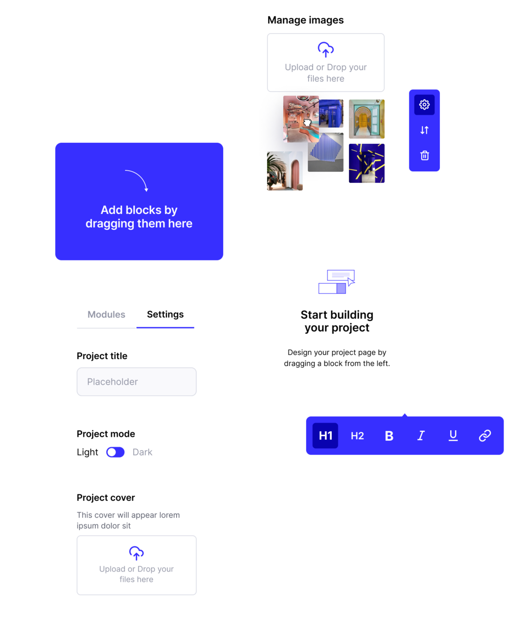 Components of the design system defined for the Strabe website.
